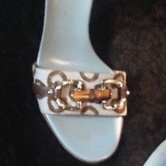 Gucci high block heel horsebit sandals blue brown - Picture 5 of 9